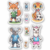 Schattig Dieren Spelen Voetbal Collectie Sticker (Voorkant)