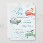 Schattig Dieren Vliegtuig Avontuur Oh Boy Baby sho Kaart (Voorkant)