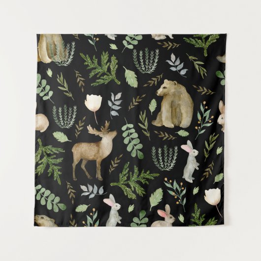 Schattig Dieren: Waterverf Hand getrokken. Wandkleed (Voorkant)