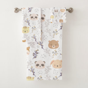Schattig dierenhoofd en bloemmotief bad handdoek