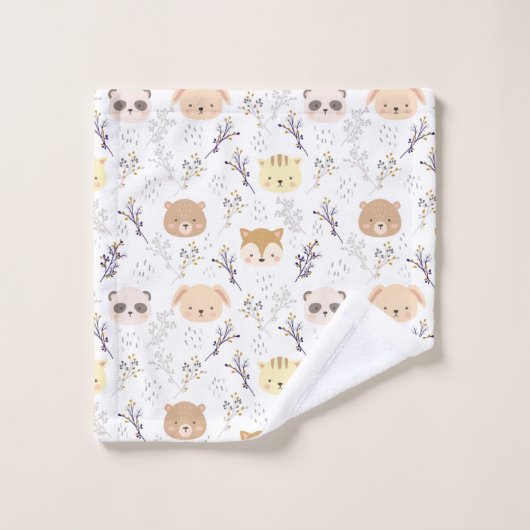 Schattig dierenhoofd en bloemmotief bad handdoek (Wasdoekje)
