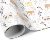 Schattig dierenhoofd en bloemmotief cadeaupapier (Rol Hoek)