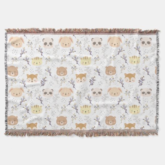 Schattig dierenhoofd en bloemmotief deken (Voorkant)