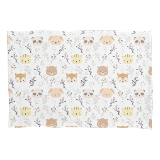 Schattig dierenhoofd en bloemmotief kussensloop (Voorkant)