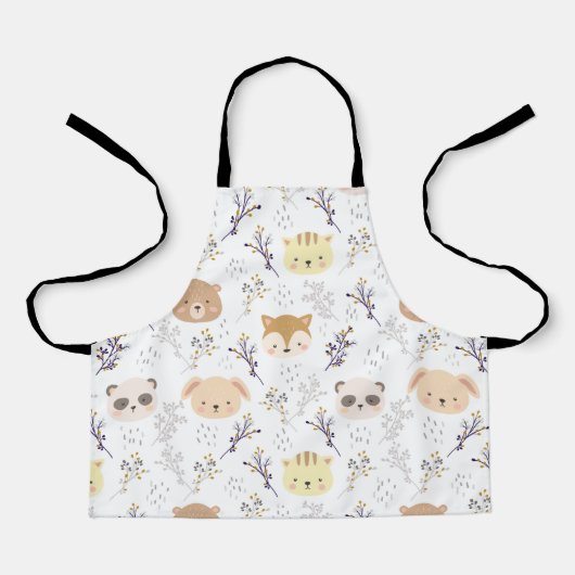 Schattig dierenhoofd en bloemmotief schort (Voorkant)