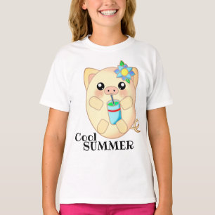 Schattig Dierenvarken Zomer Koele Drink Gelukkig T-shirt