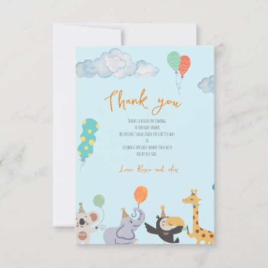 Schattig dierlijk baby shower bedankkaart (Voorkant)