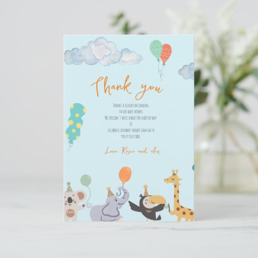 Schattig dierlijk baby shower bedankkaart (Staand voorkant)