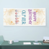 schattig dierlijk blauw op de eerste verjaardag spandoek (Beurs)