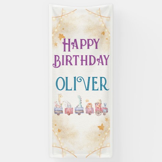 schattig dierlijk blauw op de eerste verjaardag spandoek (Verticaal)