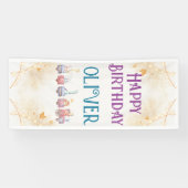 schattig dierlijk blauw op de eerste verjaardag spandoek (Horizontaal)