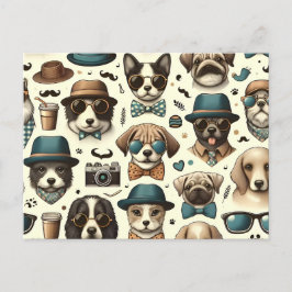 Schattig Dierlijk Design Naadloos Hond & Kattenpat Briefkaart
