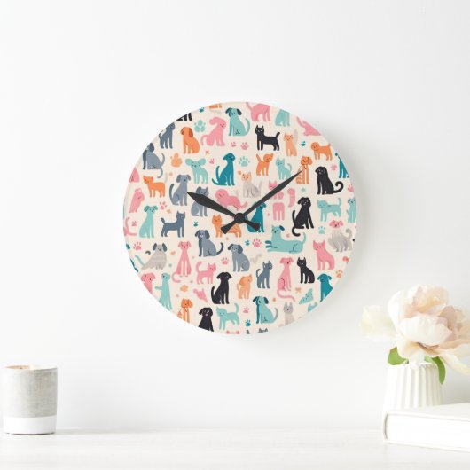 Schattig Dierlijk Design Naadloos Hond & Kattenpat Grote Klok (Huis)