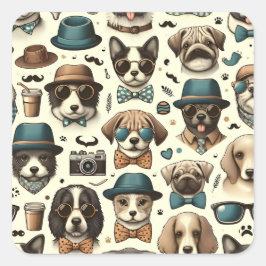 Schattig Dierlijk Design Naadloos Hond & Kattenpat Vierkante Sticker