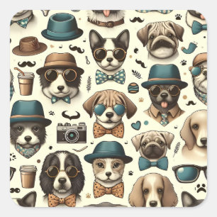 Schattig Dierlijk Design Naadloos Hond & Kattenpat Vierkante Sticker