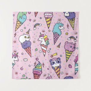 Schattig Dierlijk Ijsje Kegels Wandkleed