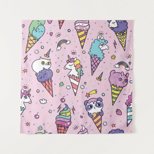 Schattig Dierlijk Ijsje Kegels Wandkleed (Voorkant)
