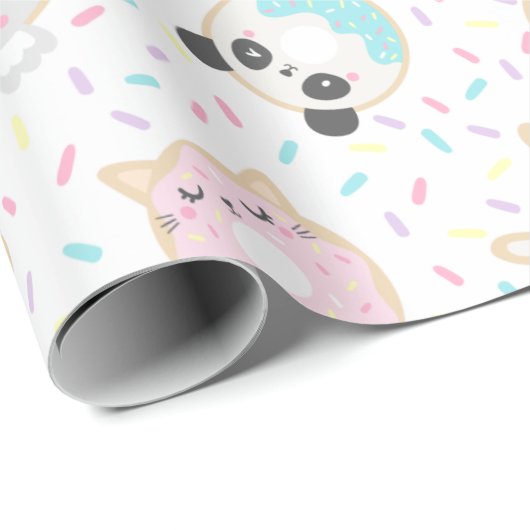 Schattig Dierlijke Donuts Wrapping Papier (Rol Hoek)