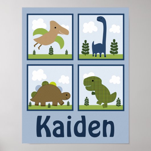 Schattig dino/dinosaurussen, gepersonaliseerd kuns poster (Voorkant)