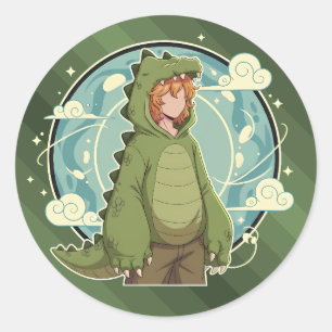 Schattig Dinosaurus Fantasie Jongens Kunstwerk Ronde Sticker