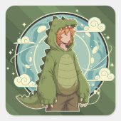 Schattig Dinosaurus Fantasie Jongens Kunstwerk Vierkante Sticker (Voorkant)