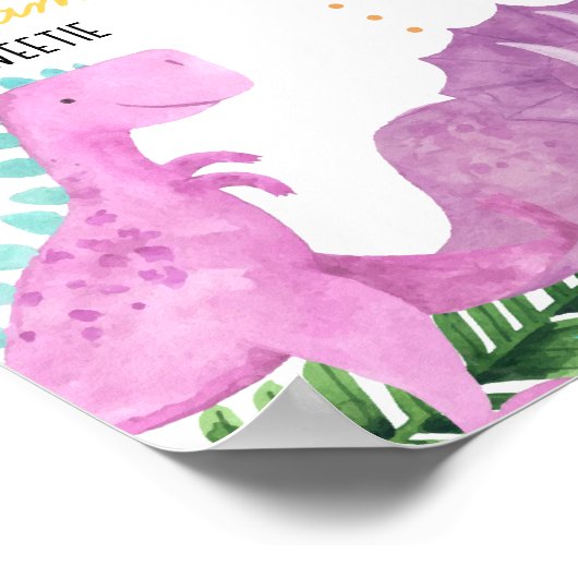 Schattig dinosaurus meisje eerste verjaardag mijlp poster (Hoek)