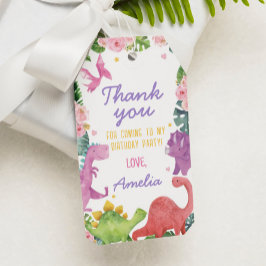 Schattig Dinosaurus Meisje Verjaardagsfeestje Dank Cadeaulabel