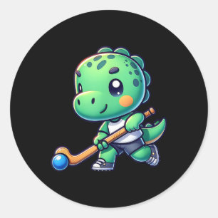 Schattig dinosaurus veldhockeyteam speler  ronde sticker