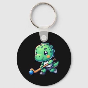 Schattig dinosaurusveld Hockeyteamspeler  Sleutelhanger