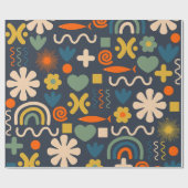 Schattig Diversen Scandinavisch Patroon Blauw Sina Cadeaupapier (Vlak)
