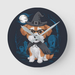 Schattig Dog Day Halloween Celebration ontwerp. Ronde Klok