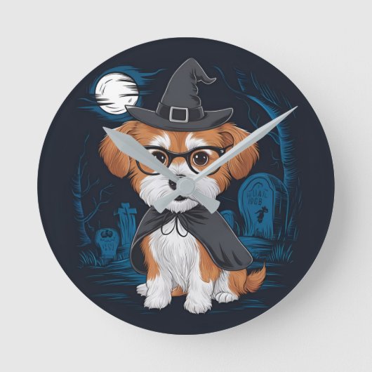 Schattig Dog Day Halloween Celebration ontwerp. Ronde Klok (Voorkant)