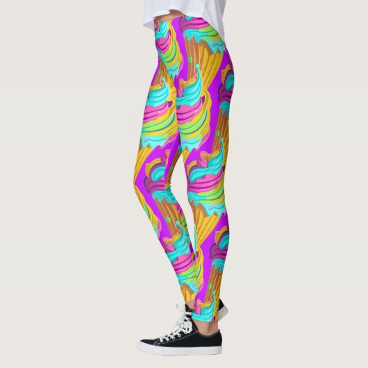 Schattig Doll Meisje Neon Roze Dessert Patroon Paa Leggings (Links)