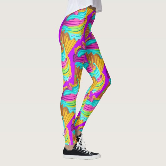 Schattig Doll Meisje Neon Roze Dessert Patroon Paa Leggings (Rechts)