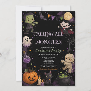 Schattig donker Halloween-kostuumfeest Kaart