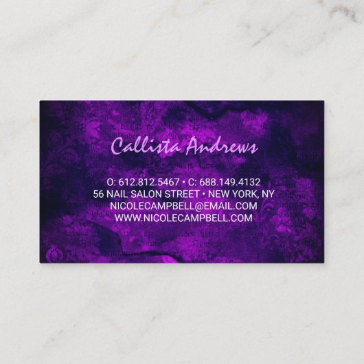 Schattig donker paarse gouden faux glitter visitekaartje (Achterkant)