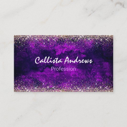 Schattig donker paarse gouden faux glitter visitekaartje (Voorkant)