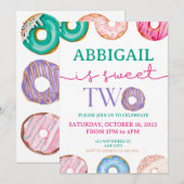 Schattig Donut Party Sweet twee 2e verjaardag Kaart (Voorkant / Achterkant)