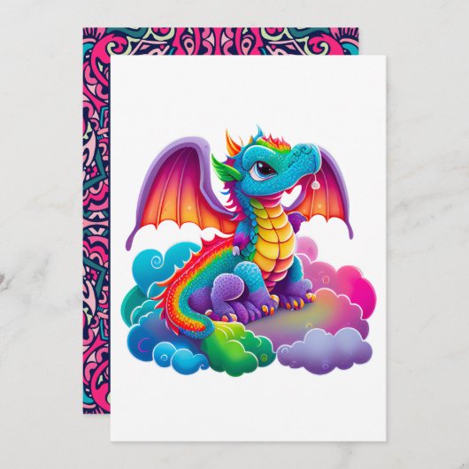 Schattig Dragon Kleurrijke Blauw Groen Roze Paarse Kaart (Voorkant / Achterkant)
