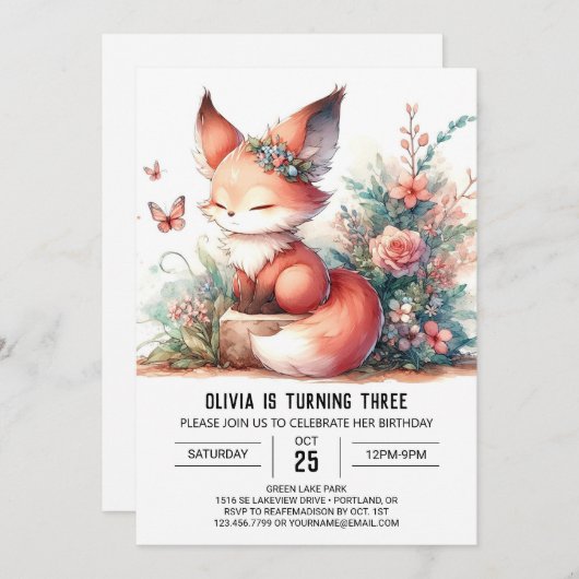 Schattig Dreamy Fox Verjaardag digitaal Kaart (Voorkant / Achterkant)