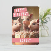 Schattig drie kleine varkentjes verjaardag Kaart (Staand voorkant)