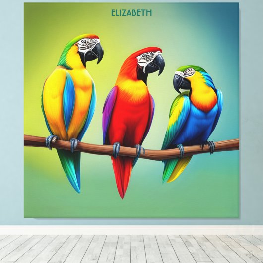Schattig Drie Papegaaien Rusty Fantasy  Schattig Canvas Afdruk (Insitu (Houten vloer))