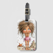 SCHATTIG DROMERIG MEISJE OP HET STRAND BAGAGELABEL (Voorkant (verticaal))