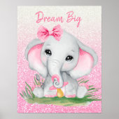 Schattig Droom Groot Roze Glitter Meisje Olifant   Poster (Voorkant)