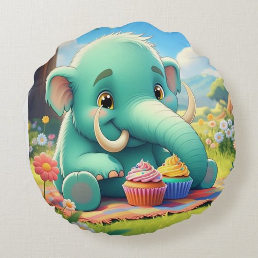 Schattig dubbelzijdig Baby mammoetontwerp Rond Kussen (Achterkant)