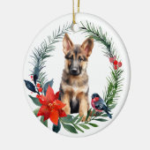 Schattig Duits Herder Pup Waterverf Poinsettia Keramisch Ornament (Links)