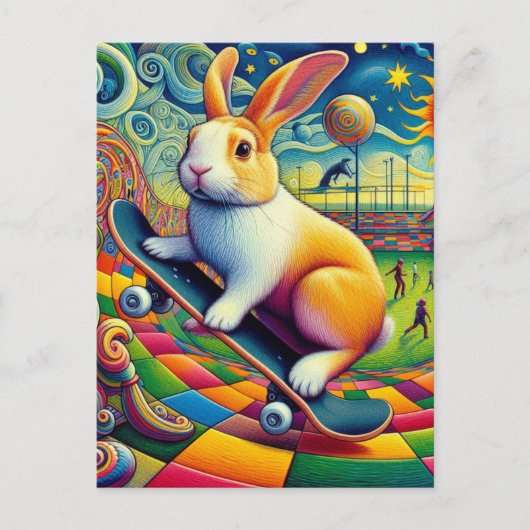 Schattig Dutch Rabbit Skateboarden Briefkaart (Voorkant)