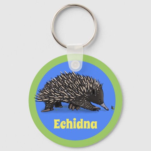 Schattig echidna met bijenafbeelding van de cartoo sleutelhanger (Voorkant)