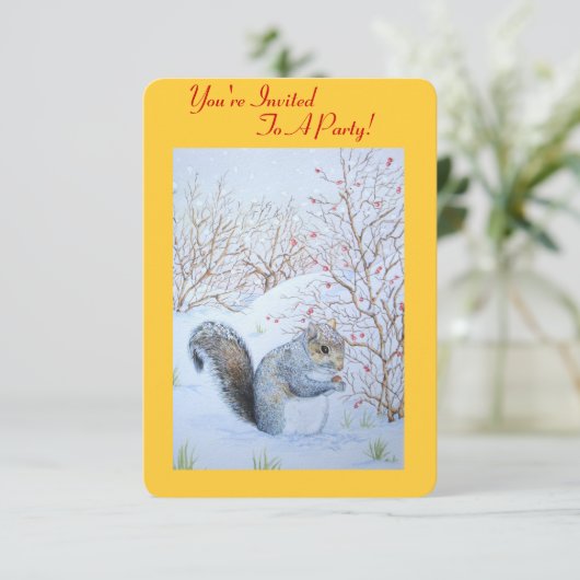 schattig eekhoorn sneeuw scène kerstfeest kaart (Staand voorkant)