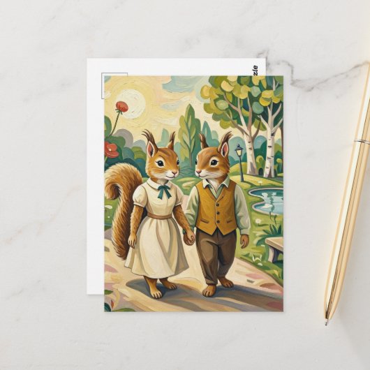 Schattig Eekhoornkoppel in het Park Briefkaart (Voorkant / Achterkant in situ)